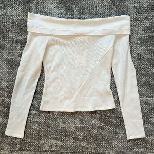 Elodie Ivory Waffle Knit Off the Shoulder Blouse